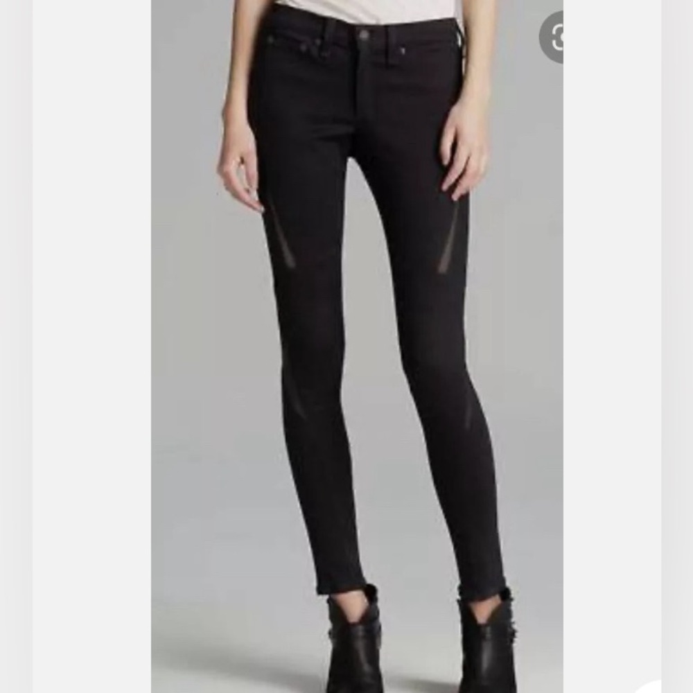 Rag and Bone Mesh/Leather Trim Stretchy Black Women’s Jeans
